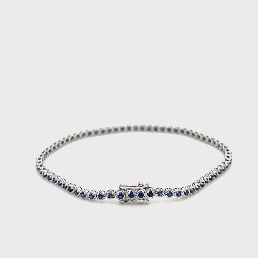 Natural 1.5 Carat Blue Sapphire in 14K White Gold Ball Style Tennis Bracelet