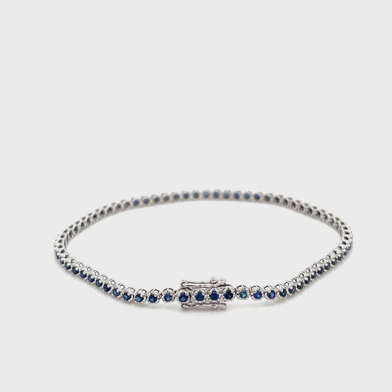 Natural 1.5 Carat Blue Sapphire in 14K White Gold Ball Style Tennis Bracelet