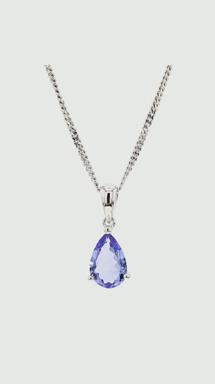 Natural 2 Carat Pear Cut Tanzanite in 18K White Gold Teardrop Pendant Necklace