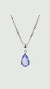 Natural 2 Carat Pear Cut Tanzanite in 18K White Gold Teardrop Pendant Necklace