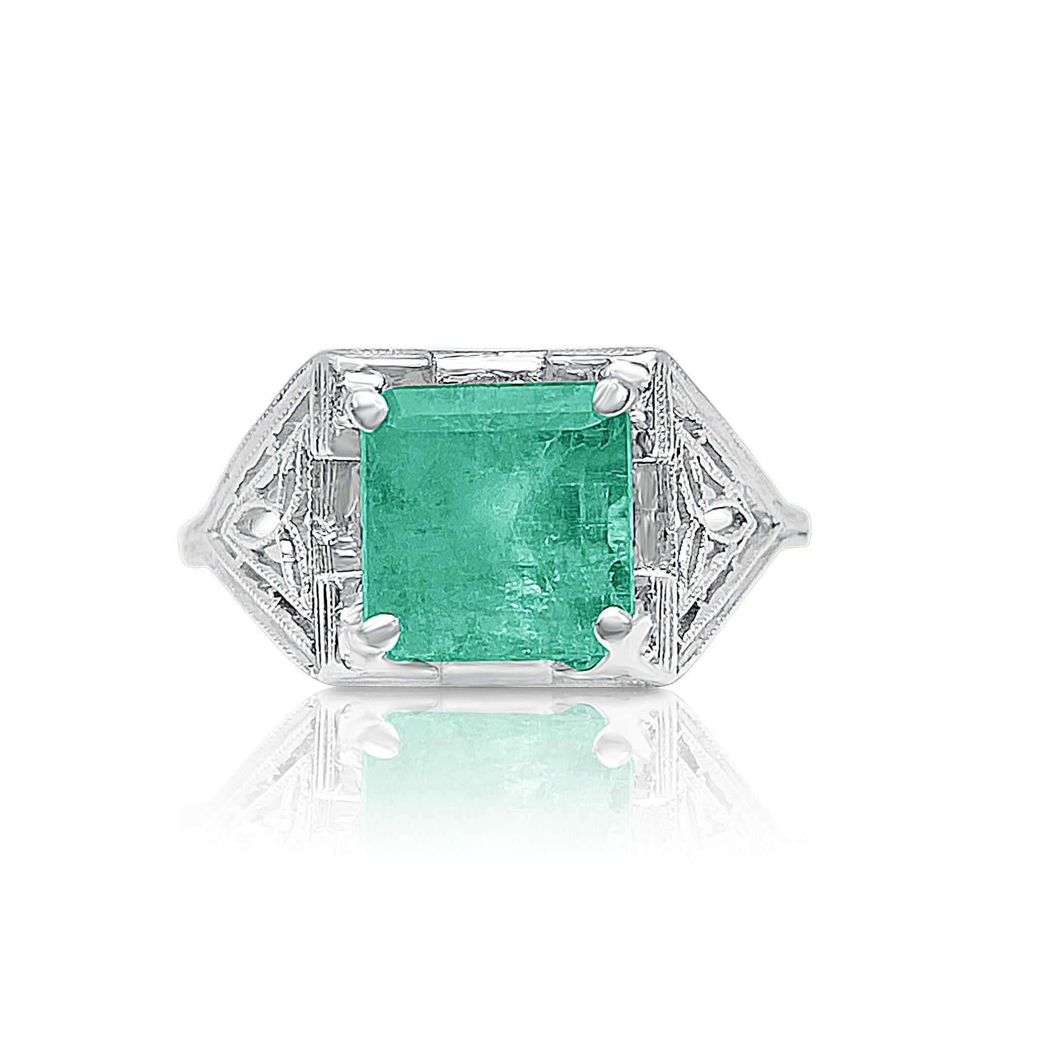 1.93 Carat Colombian Emerald set in Art Deco Platinum filigree ring – Assay  Jewelers