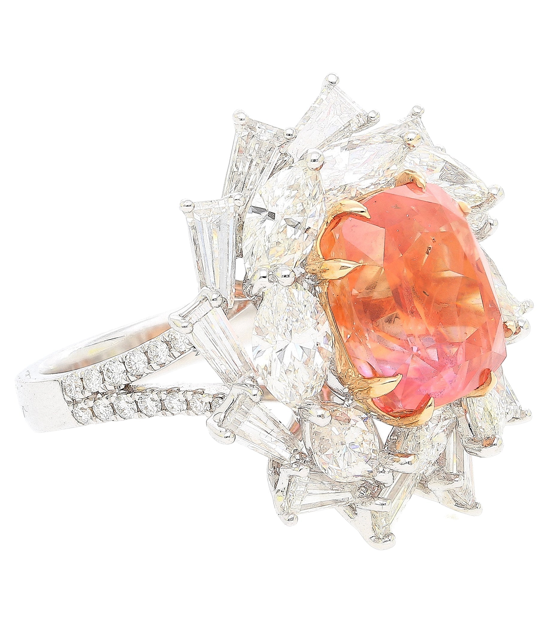 9.10 Carat Ceylon No Heat Padparadscha Pinkish Orange Sapphire and Diamond Ring-Rings-ASSAY