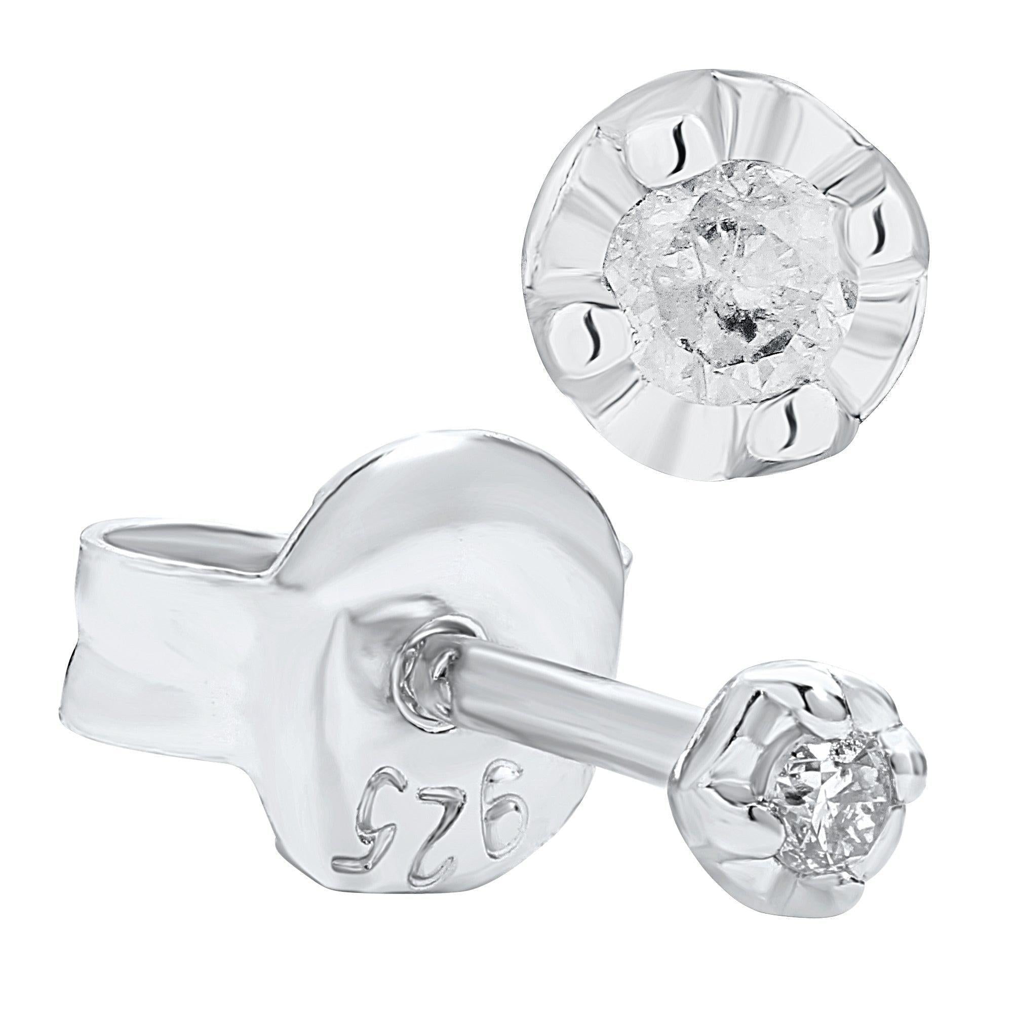 Natural Diamond Earrings Natural Diamond & 925 Sterling Silver 