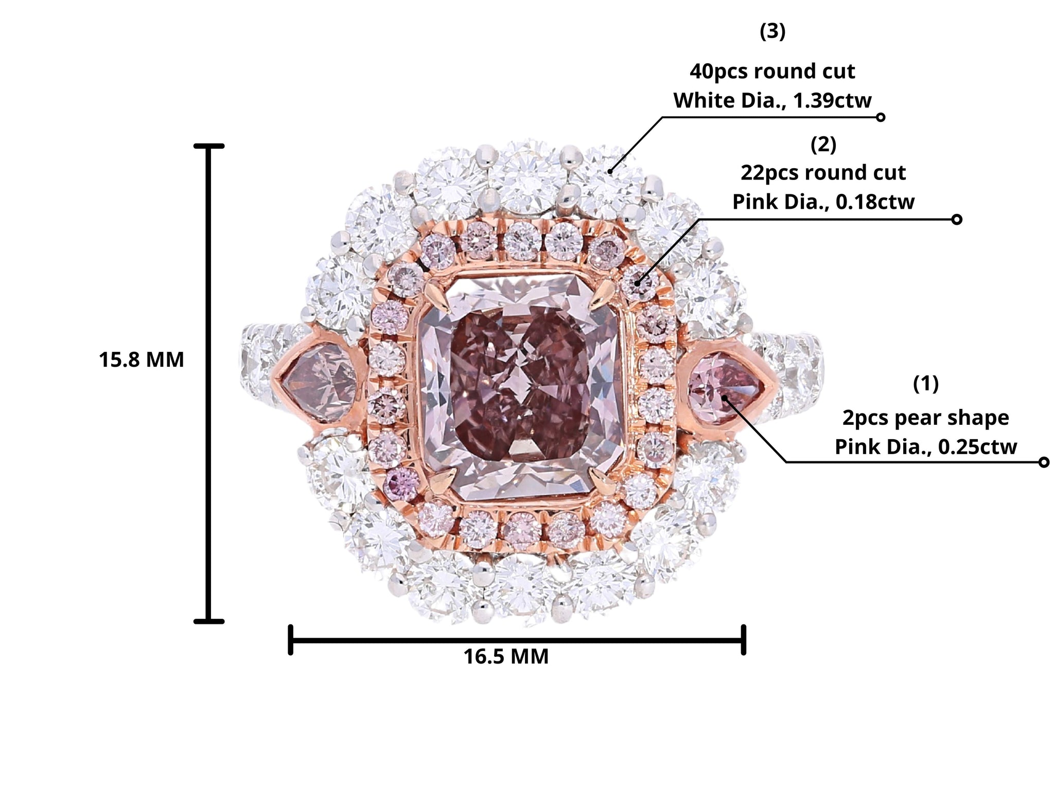 GIA Certified 3.48 Carat Light Pink Radiant Cut Diamond Ring