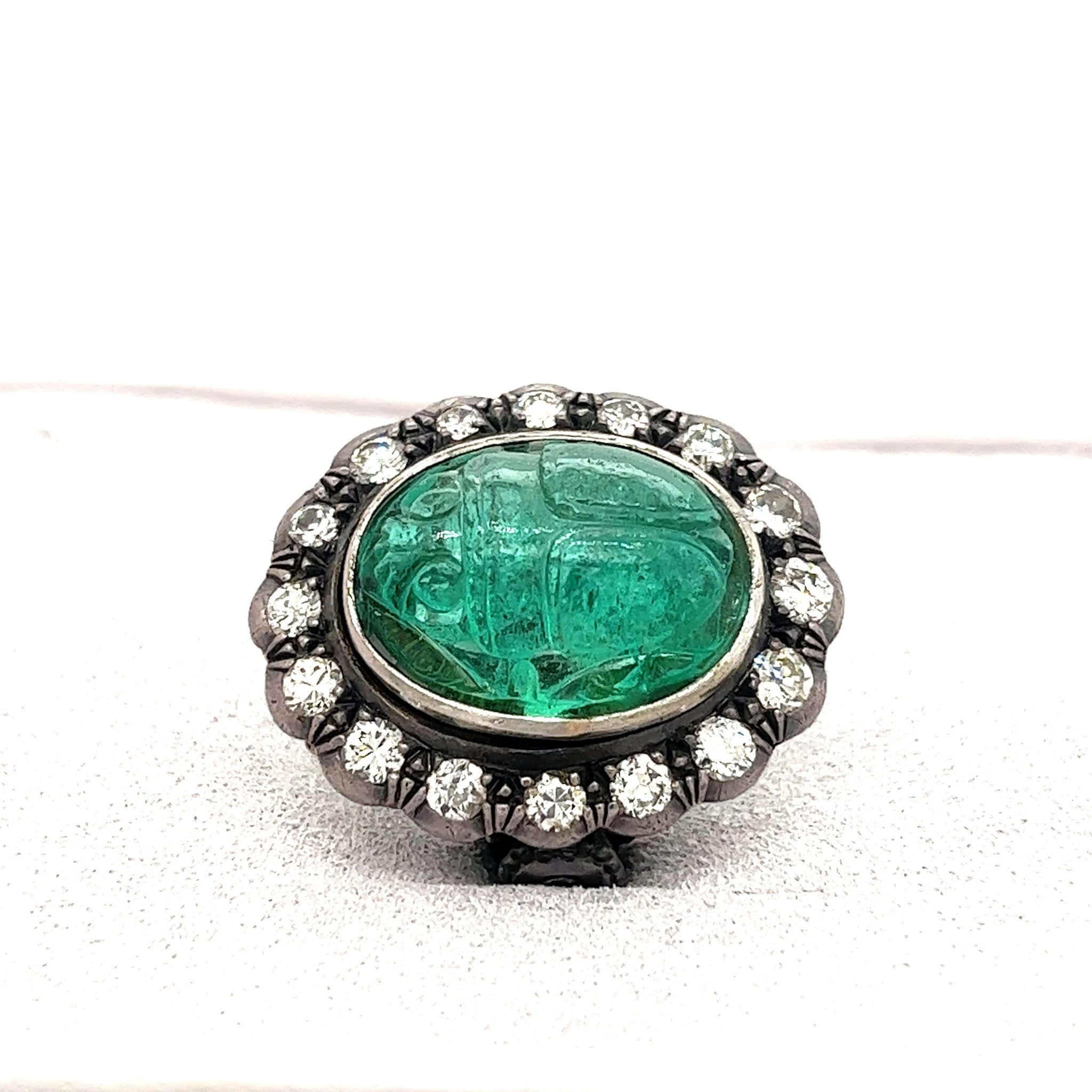 Art Nouveau 18kt/Sterling Large Enameled 6.50ct Emerald + Diamond Ring – A.  Brandt + Son